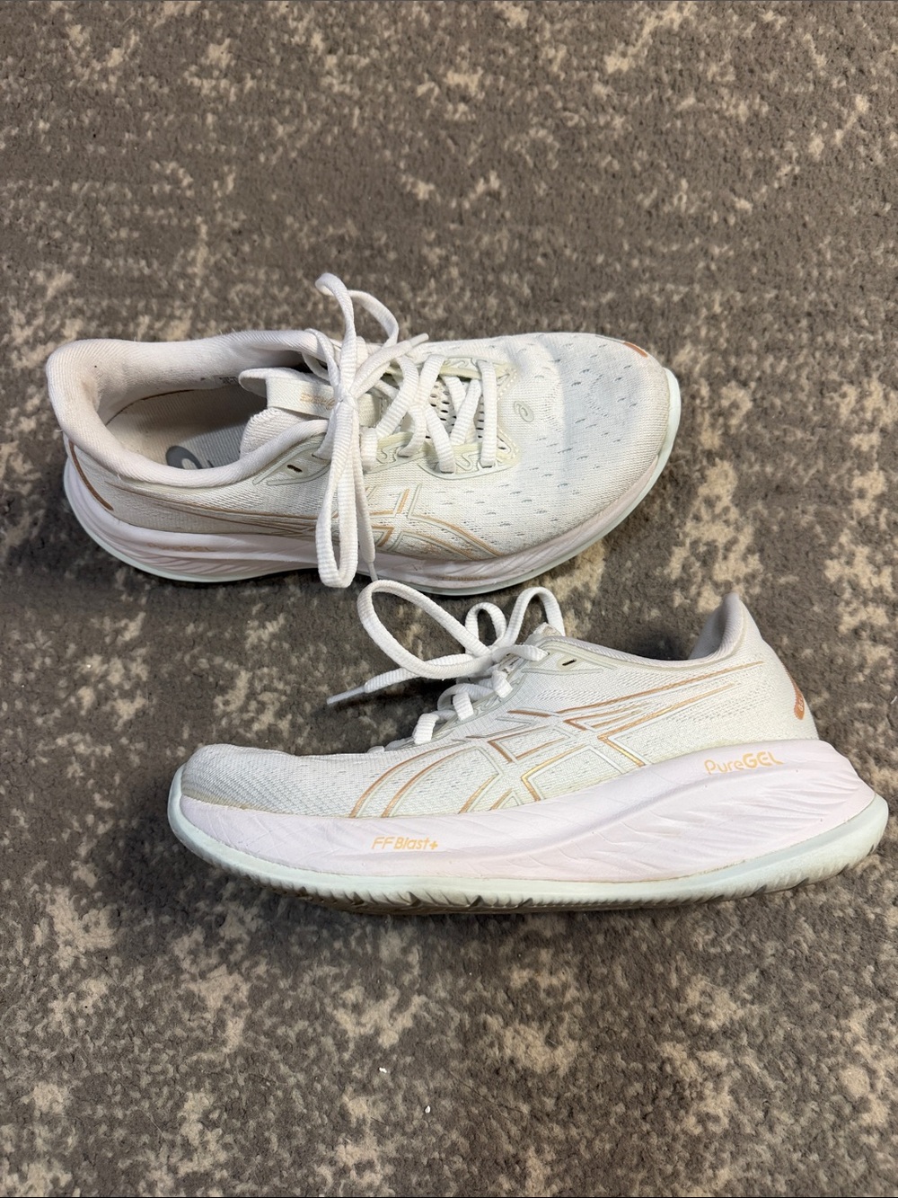 Asics White Athletic Shoes with Peach Accent Stripes